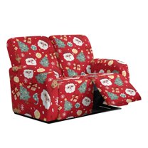 TSOVTHRID Santa Claus Christmas Tree Print Loveseat Recliner Covers for 2 Seat Sofa, Soft Reclining Love Seat Slipcover, 6-Piece Stretch Reclining Sofa Covers for Christmas Decor