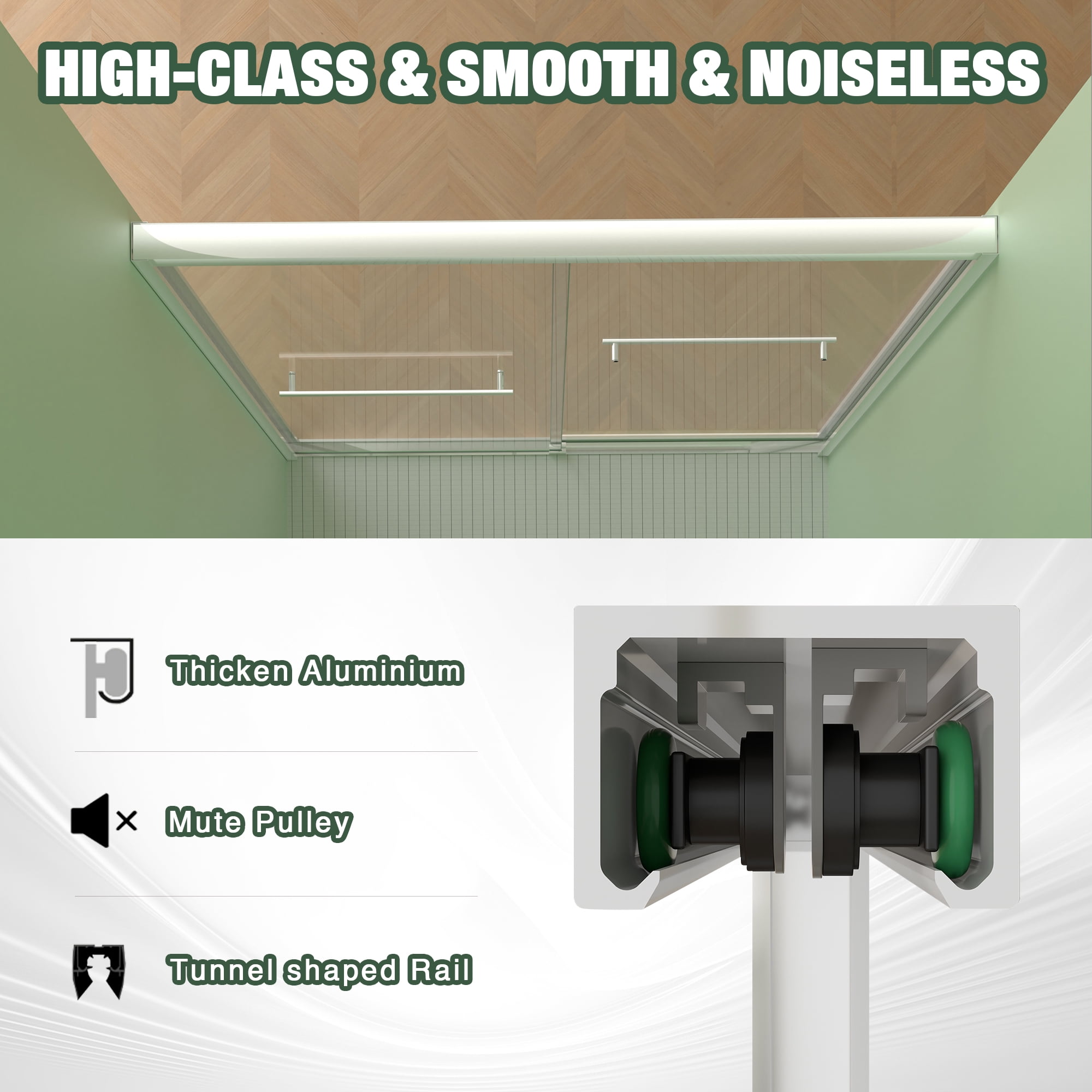 Aukfa 56-60"W x70" H Double Sliding Shower Door, Bypass Bathroom Sliding Door, 5/16" Tempered Glass, Chrome