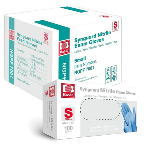 Basic Medical Blue Nitrile Exam Gloves - Latex-Free & Powder-Free - NGPF7001(Case of 1,000), Small Disposable Gloves, Medical Grade, Food Grade