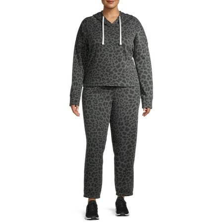 Grayson Social Juniors' Plus Animal Print Fleece Hoodie and Joggers Set