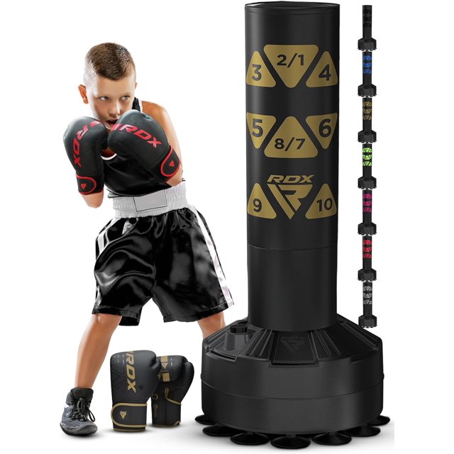 RDX Kids Freestanding Punching Bag with Gloves, 4FT Heavy Duty Junior RONIN Target Pedestal Bag Set Suction Cup Stand Base Free Standing Kickboxing MMA Boxing Muay Thai Karate Home Gym Fitness Workout