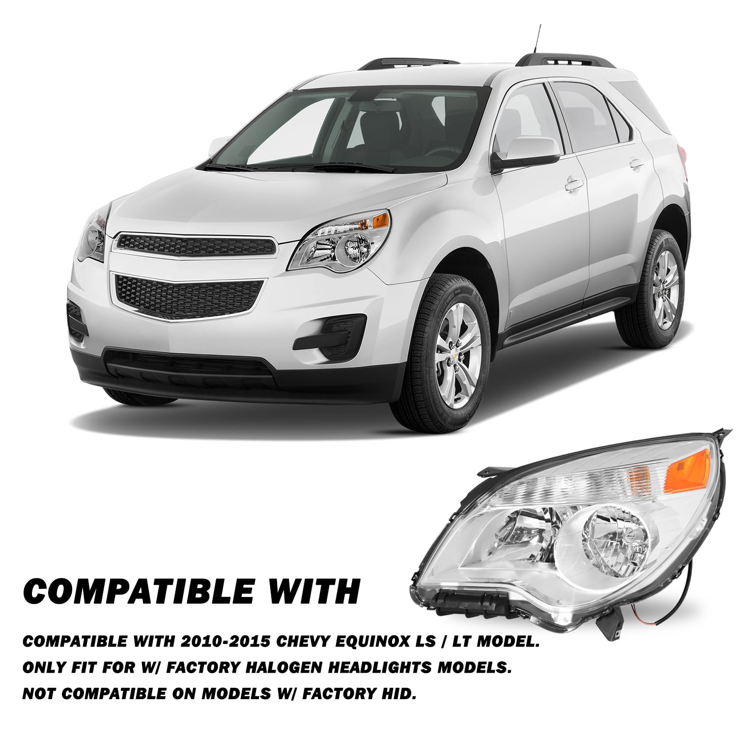 For 2010-2015 Chevy Equinox LS / LT Halogen Chrome Headlights Pair W/ bulbs