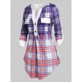 thumbnail image 2 of Talla grande enrolla hacia arriba la tapa irregular de la tela escocesa de la manga Rosegal Blusas Tallas Grandes, 2 of 5