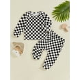 thumbnail image 2 of Suealasg Toddler Baby Boys Clothes 6M 1T 2T 3T Long Sleeve Crew Neck Checkerboard Print Tops Long Pants Set Infant Boys Fall 2Pcs Outfits, 2 of 7