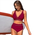 thumbnail image 1 of Bikini de Cintura Alta de para Mujer, Traje de Baño con Cuello en V y Control de Abdomen. Vino Tinto XL, 1 of 7