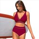 thumbnail image 1 of Bikini de Cintura Alta de para Mujer, Traje de Baño con Cuello en V y Control de Abdomen. Vino Tinto XL, 1 of 7