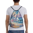 thumbnail image 2 of Drawstring Backpack - Dolphin Rainbow Horse Splash Proof Small Drawstring Gym Bag for Women Men, Cinch Sports String Bag Backpack for Travel Swimming Beach, 2 of 8