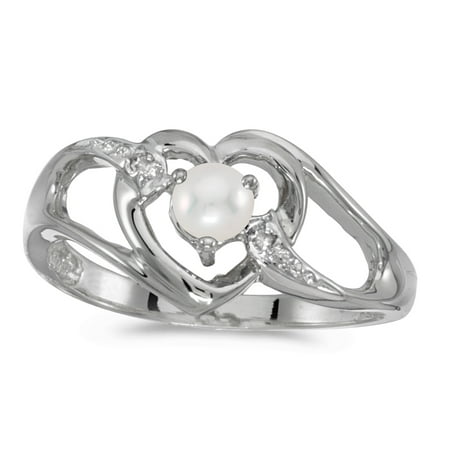 10k White Gold Pearl And Diamond Heart Ring - Walmart.com