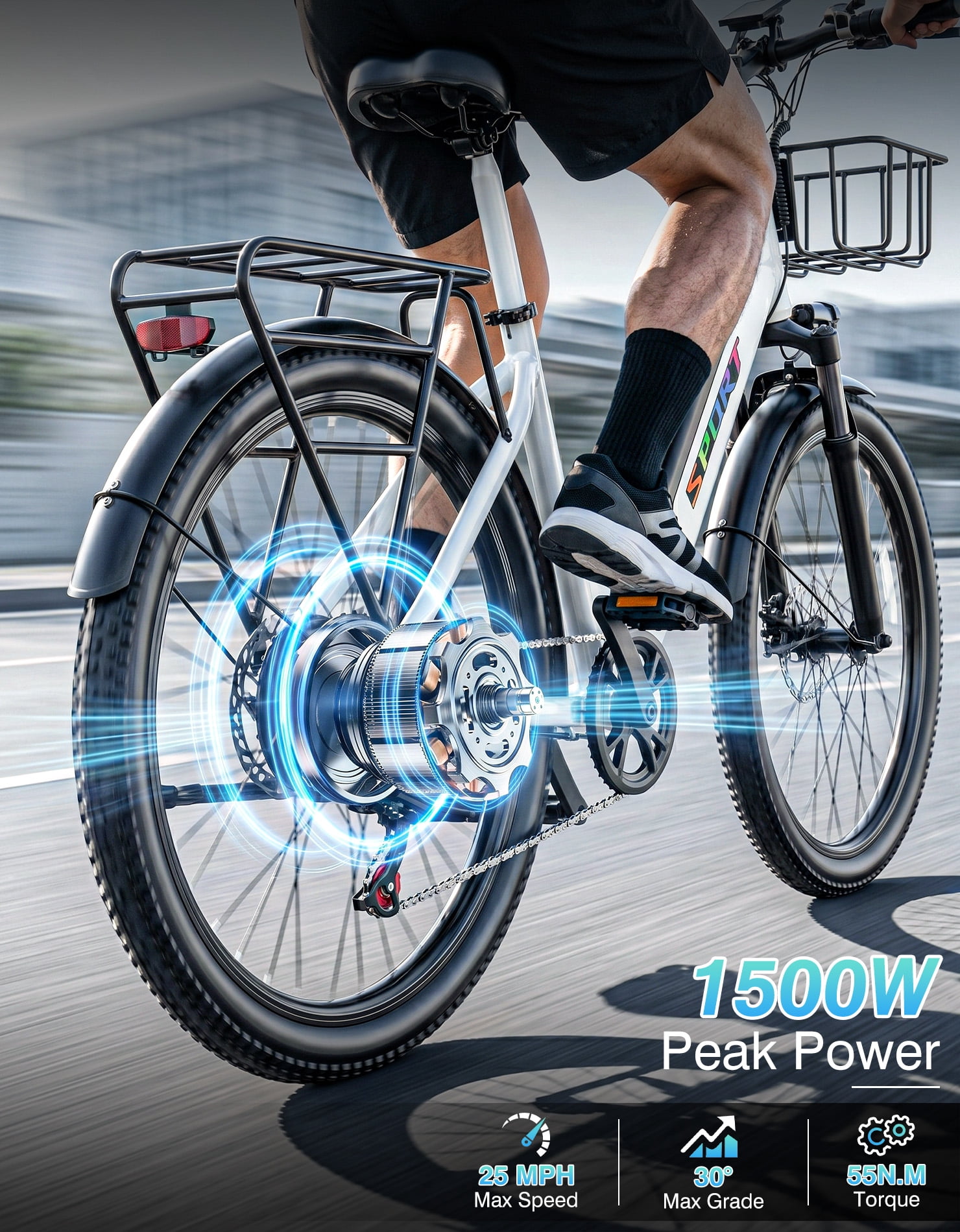 AZHAR Electric Commuter Bike for Adults,1500W ,48V10.4AH 26\" Electric Mountain Bike with 7 Speed Gears UL2849