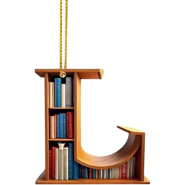 Adornos de árbol de Navidad con forma de libro, colgante de estantería con forma de letra, adorno de bibliotecario para amantes de los libros, adorno de acrílico para Navidad, regalo para amantes de l