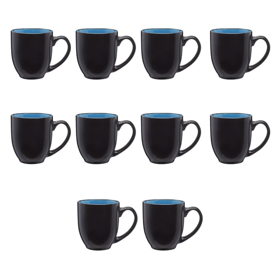 Bistro Coffee Mugs 16 oz. Set of 10, Bulk Pack - Great for Tea, Cocoa, Diner, Travel mugs - Blue