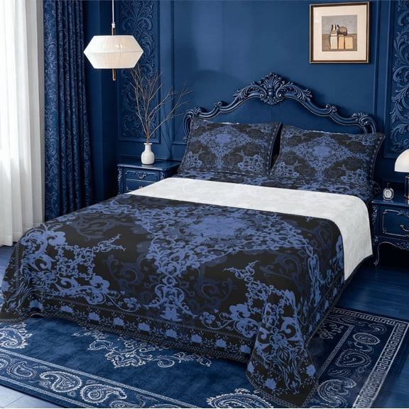 Erosebridal Damask Baroque Floral Twin Sheet Sets For Adult,Vintage Gothic Theme Bedding 3pcs