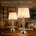 thumbnail image 3 of Coliware Table Lamp Set of 2, Silver Traditional Dimmable Desk Lamps with Touch Control USB Charging Port, Farmhouse Tapered Drum Shade Bedside Nightstand Lamps for Living Room Bathroom Bedroom, 3 of 13