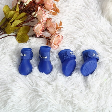 4 Pcs Dog Rain Shoes Water Resistant for Pet Dog Boots Anti-slip Walking Paw Protector Blue,