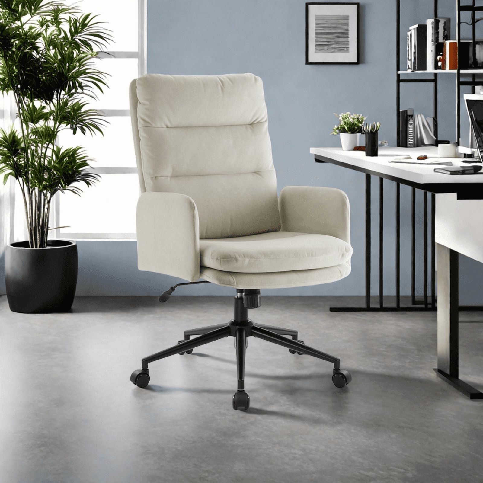 Swivel Office Chair, High-Back Ergonomic Desk Chair with Lumbar Support, Adjustable Height, Armrests & Wheels, Upholstered Computer Task Chair