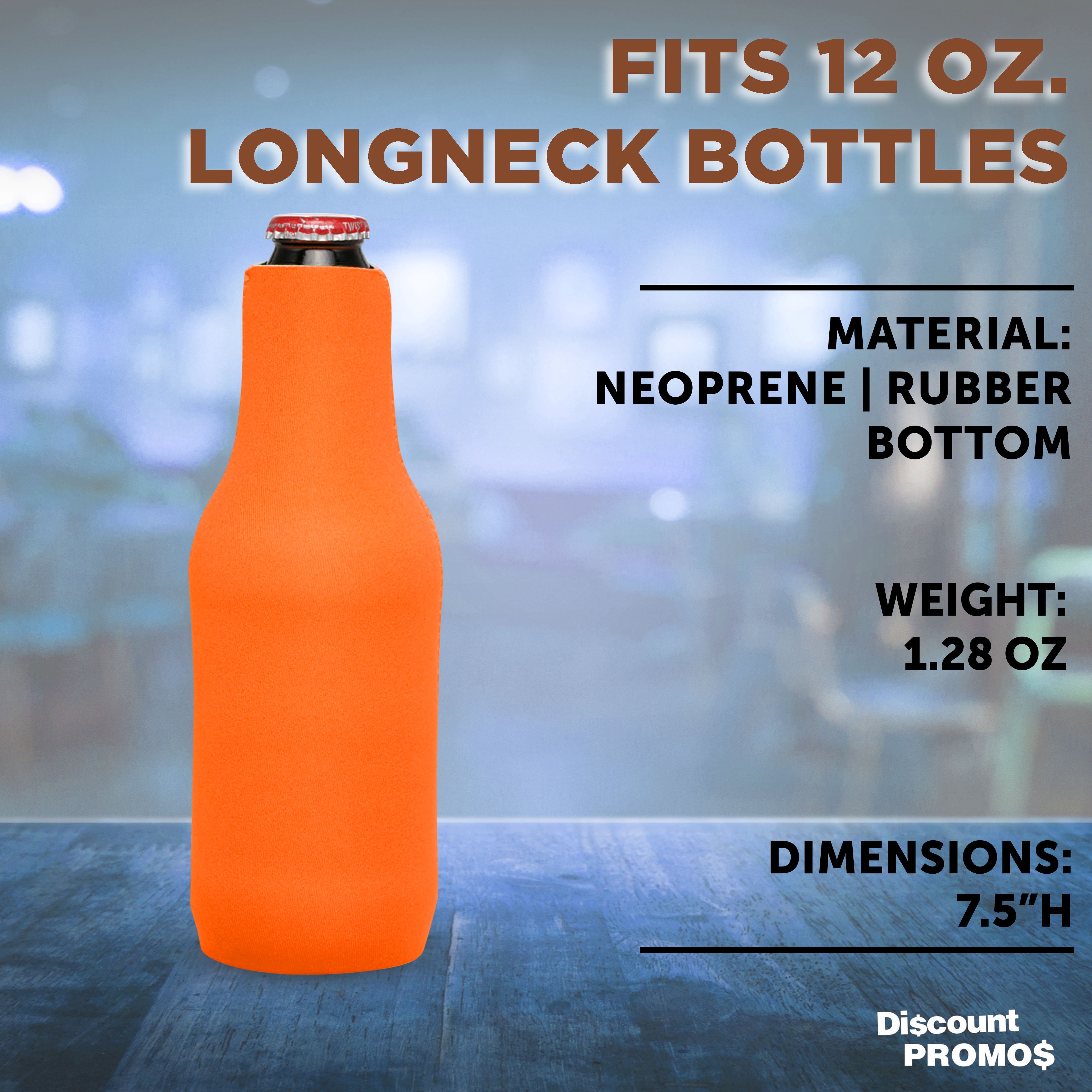 10 Neoprene Zippered Beer Bottle Coolies Pack - Sharkskin Rubber Bottom - Neon Orange