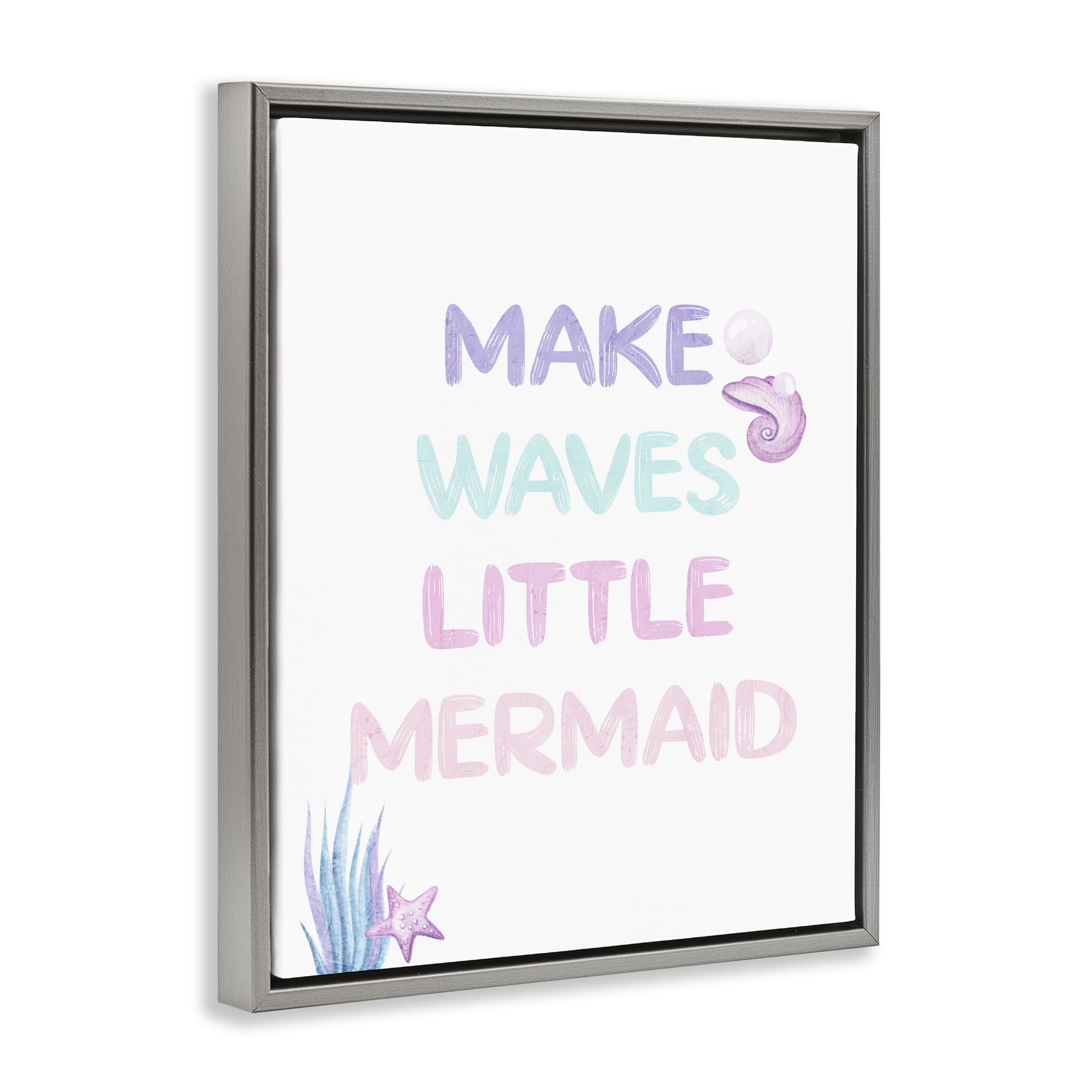 Make Waves Little Mermaid Gray Framed Floater Canvas Wall Art, design by Kim Allen