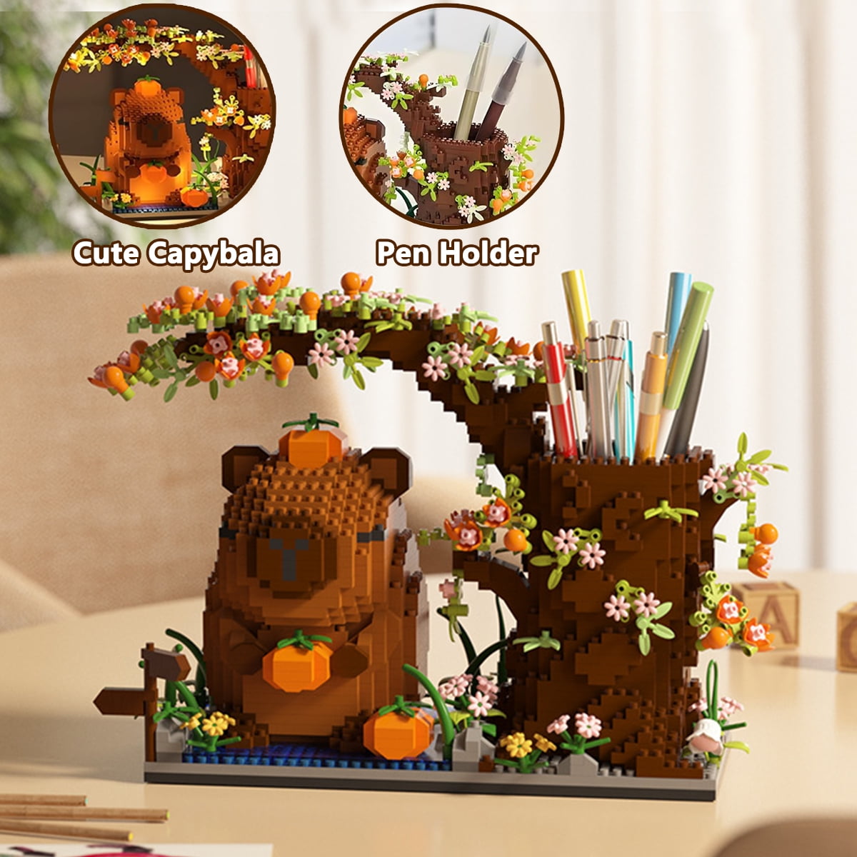 Desk Pen Holder Building Blocks Set, Cute Pumpkin,Animals,Flowers,Tree Building Bonsai Kit Gifts Toy  Fun Crafts Model Kit for Kids & Adults Ages 8+