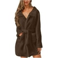 thumbnail image 1 of Womens Fuzzy Robe Short Bathrobe Belted Soft Fleece Bath Robes with Pockets Fall Winter Warm Spa Nightgown Brown XL, 1 of 5