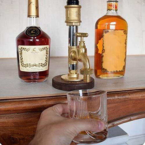 Taloit Wine Dispenser Faucet Rustic Wine Dispenser for Party Dinners Bars and Beverage Stations Liquor Alcohol Whiskey Brass Dispenser with Wooden Beverage Holder 
