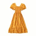 thumbnail image 6 of VBVC Women's Smocked Square Neck Floral Midi Dress , Ladies' Short Puff Sleeve Tiered Dress , Summer Casual A-Line Dress For Women, M-4XL, 6 of 6