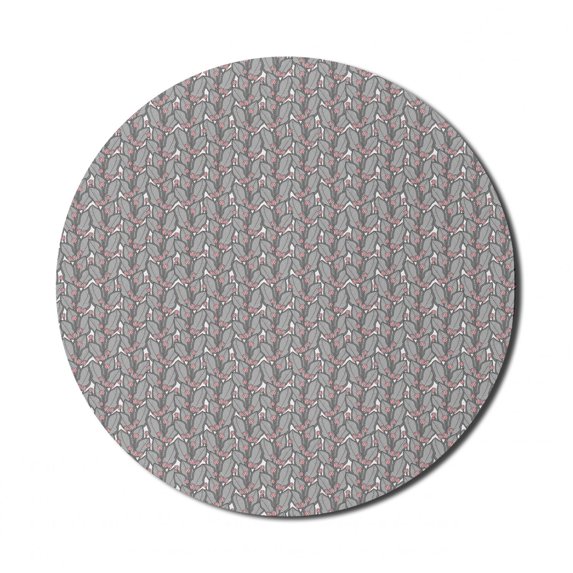 Spring Mouse Pad for Computers, Tulip Bouquets of Giant Leaves Gardening Blossoms Yard Flourish Pattern, Round Non-Slip Thick Rubber Modern Mousepad, 8" Round, Coral and Pale Grey, by Ambesonne