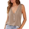 thumbnail image 2 of Lovskoo 2024 Womens Loose Knit Tank Tops V Neck Henley Shirts Blouse Sleeveless Button Down T Shirts Sweater Tops Khaki M, 2 of 7