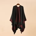thumbnail image 4 of Grofry Women Warm Shawl Wrap Fall Winter Double-Sided Open Front Cape with Color Contrast Multiple Ways to Wear Poncho Sweater, 4 of 8