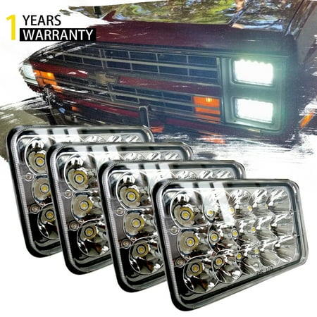 Western Star Truck Accessories 4Pcs Dot Approved 4x6 Inch LED Headlights Rectangular Replacement H4651 H4652 H4656 H4666 H6545 For Peterbil Kenworth Freightinger Buick Western Star Trucks Chevrolet S10 Isuzu NPR ()