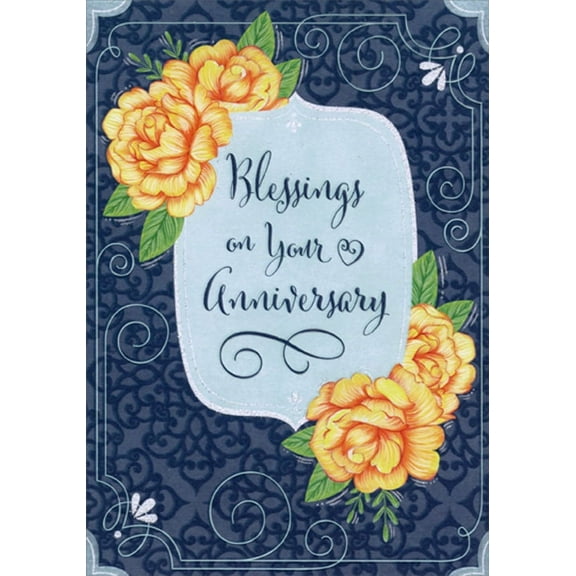 Designer Greetings Blessings: Orange Flowers and Light Blue Banner Religious Marriage : Wedding Anniversary Congratulations Card for Couple