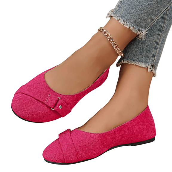 Office Work Shoes, Women's Buckle Detail Flats Comfortable Low Profile Dress Shoes with Flexible Walking Sole and Easy Everyday Style Flat Sole Shoes Ballet Commuter Shoes Flats, Hot Pink US-10/EU-43