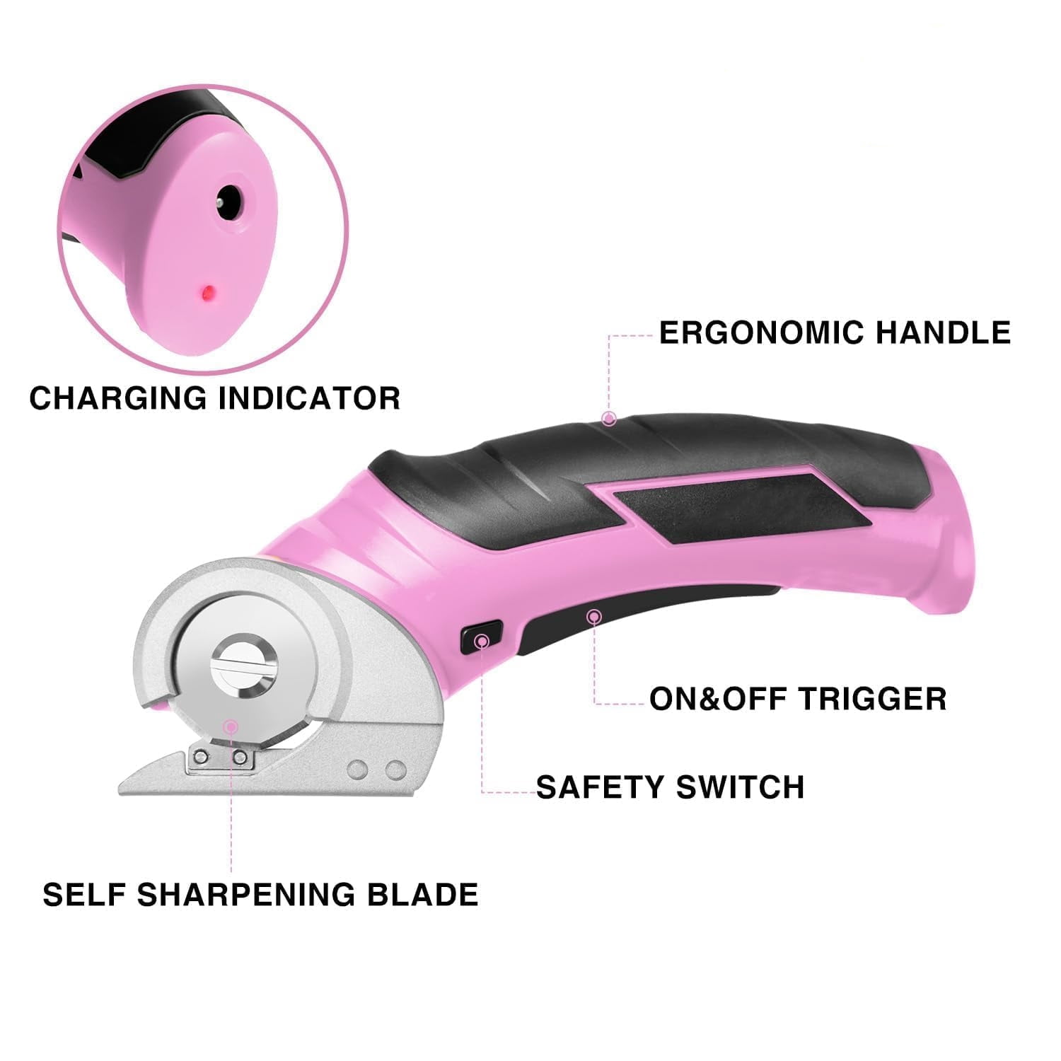 Cordless Electric Scissors, 4V Mini Cardboard Cutter, Carpet Cutter, Box Cutter W/a Self-sharpening Blade, Rotary Cutter for Cardboard, Plastic, Leather, and Packages (Pink)