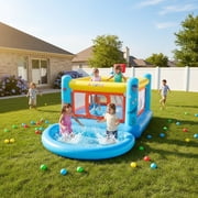 Veeboto PVC Bouncy Castle, Indoor Outdoor Inflatable Bounce House with Jumping Area, Basketball Hoop, Pool, 135W Blower