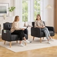 thumbnail image 4 of LAZZO Mid-Century Modern Accent Chair, Upholstered Armchair with Side Pocket for Living Room and Office, Black, 4 of 8