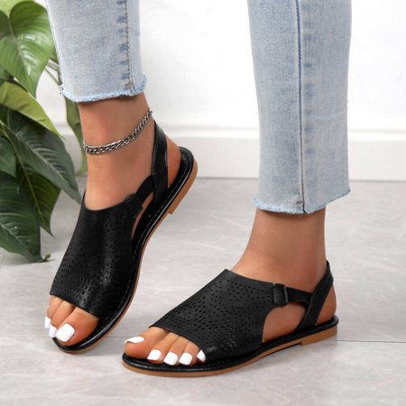 

PEASKJP Women Slide Sandals 2023 Summer Women Thick Heel Round Toe Solid Comfortable Sandals Women Sandals Wide Width Shoes Black 6.5
