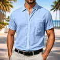 thumbnail image 4 of Men's Casual Linen T-Shirt Turndown Collar Solid Color Breathable Sports Top, 4 of 8