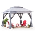 thumbnail image 2 of Sunjoy 11x11 ft. Pop-Up Instant Gazebo, Outdoor Portable Steel Frame 2-Tier Top Canopy/Tent with Netting and Carry Bag, Gray, 2 of 9
