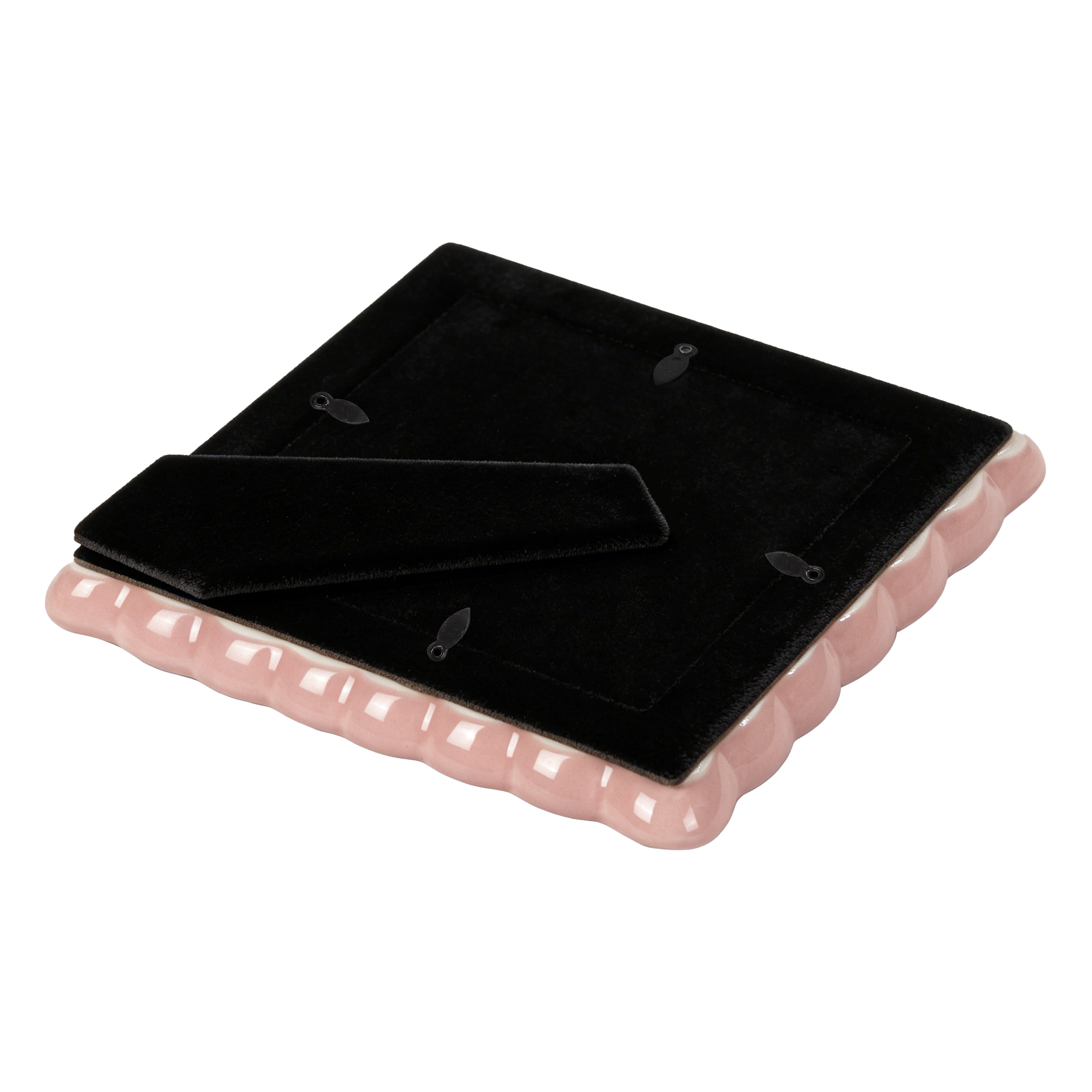 Sterling & Noble Home – 4x4 Picture Frame – Double Ruffle Pink Ceramic Tabletop Photo Frame