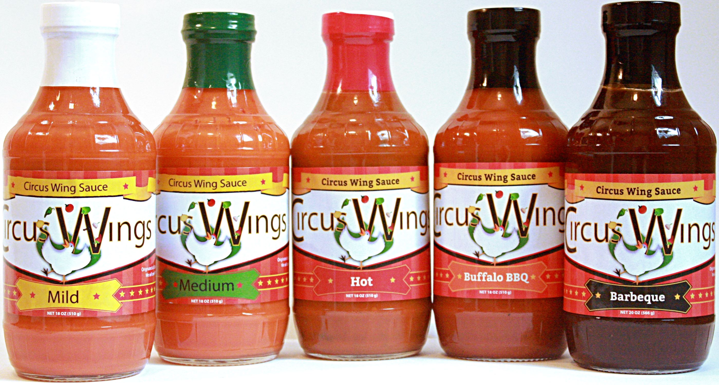 Circus Brand Buffalo Hot Chicken Wing and BBQ Sauce Sampler pack 5 bottles Midwest Favorite