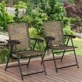 thumbnail image 3 of 4 Pieces Folding Dining Chairs with Smooth Armrests and Sling Back Brown, 3 of 9