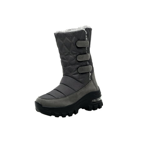 

Fangasis Ladies Mid Calf Boot Platform Snow Boots Plush Lining Winter Shoes Work Walking Slip Resistant Air Cushioned Gray 8