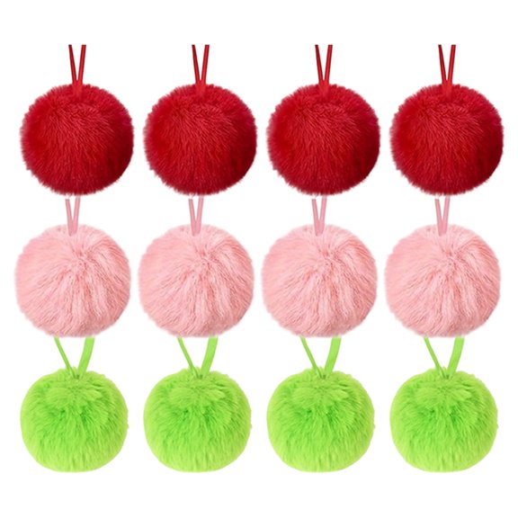 12 Pcs Christmas Ornaments, 2.36 Inch Soft Fluff Ball Hanging Decorations With Rope for Tree Wreath Party Winter Holiday Decor, 12 Count
