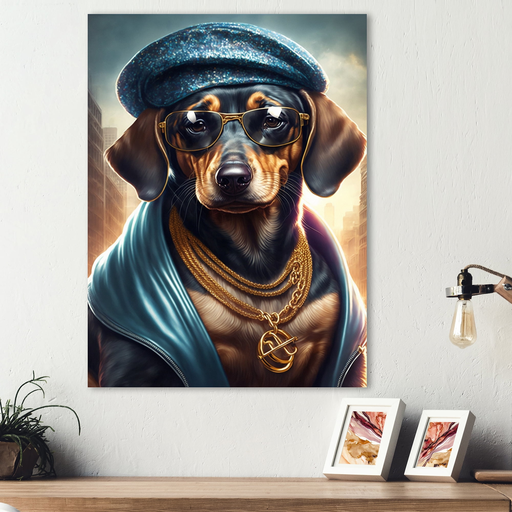 Designart Dachshund Gangster In NYC III Canvas Wall Art