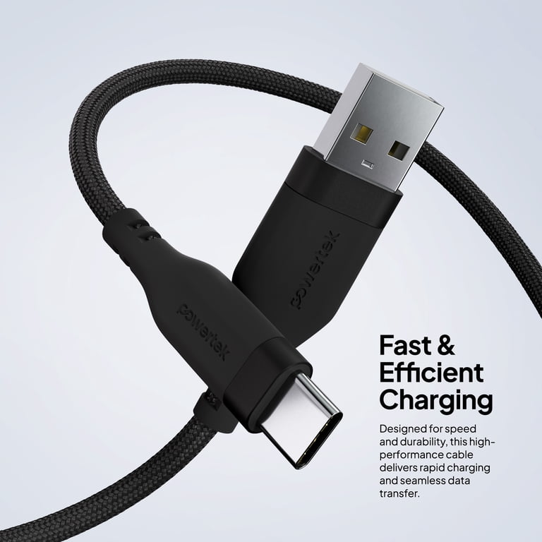 Powertek Premium Braided USB-C Cable 6ft Black photo 3