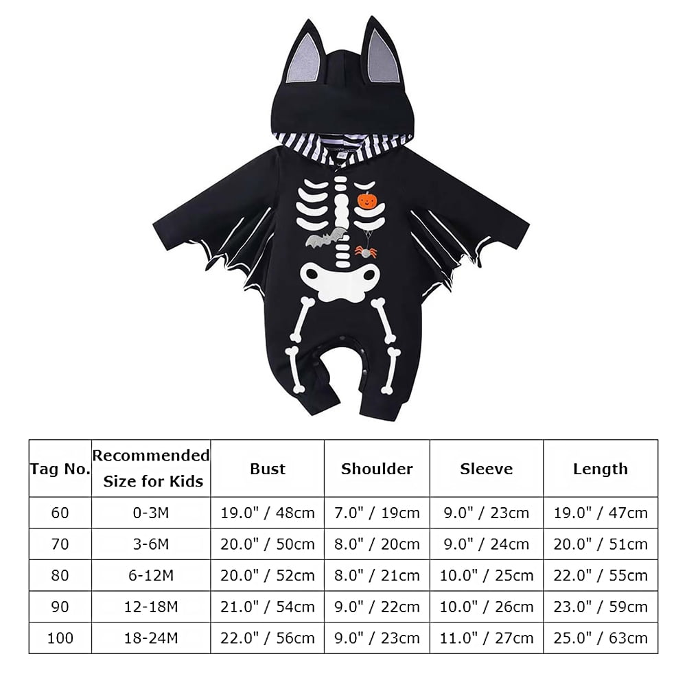 IBTOM CASTLE Newborn Baby Bat Costume Halloween Cosplay Cloak Romper with Wings Ears Hoodie My First Halloween Outfit for Boy Girl 3-6 Months Black Skull Spider