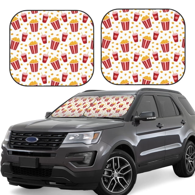 Fotbe Popcorn Juego de 2 Piezas de Parasoles para Parabrisas | Bloqueador Solar para Auto | Accesorios Plegables para Protección Solar Interior-Large