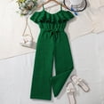 thumbnail image 5 of Overalls For Girls Girl Summer Clothes Girl's V Neck Sleeveless Cold Shoulder Jumpsuits Spaghetti Straps Wide Leg Pants Rompers Green 9-10 Years, 5 of 5
