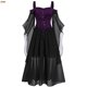 thumbnail image 3 of Halloween Witch Cosplay Costumes Gothic Off Shoulder Lace-up Vestidos Bandage Mesh Sheer A-line Long Party Dress for Women, 3 of 4