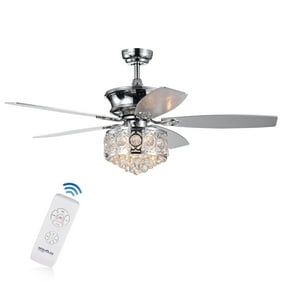 Pocra 49 Inch Chrome Lighted Ceiling Fan With Crystal Basket Shade