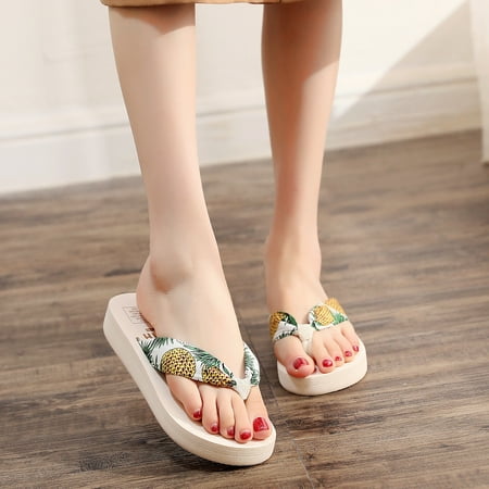 

YOTAMI Sandals for Women 2022 Summer Womens Cloth Belt Thick-soled Slope With Flip Flops Beach Shoes Slippers Green